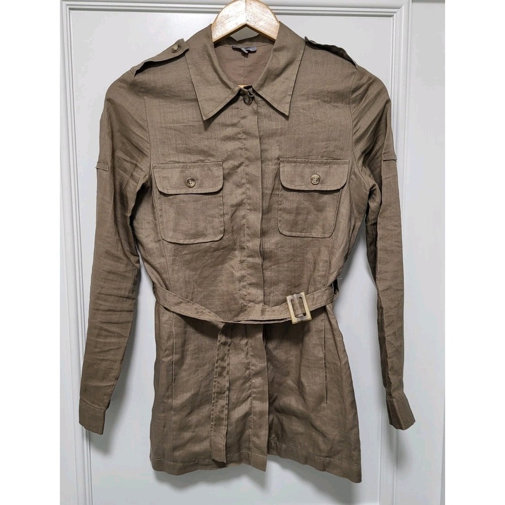 Tan Raime Utility Style Safari Belted Button Up Shirt Jacket Nafnaf Sz 36/S